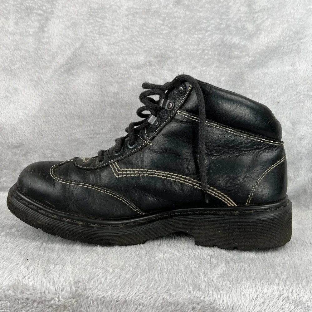Vintage Dr Martens AW004 Boots 12 Black Leather Made In England Work Lug